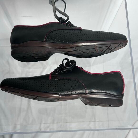PRATESI Black Leather Oxford Shoes Sz 43 US 10 Perforated Pink Trim Italian main image 6